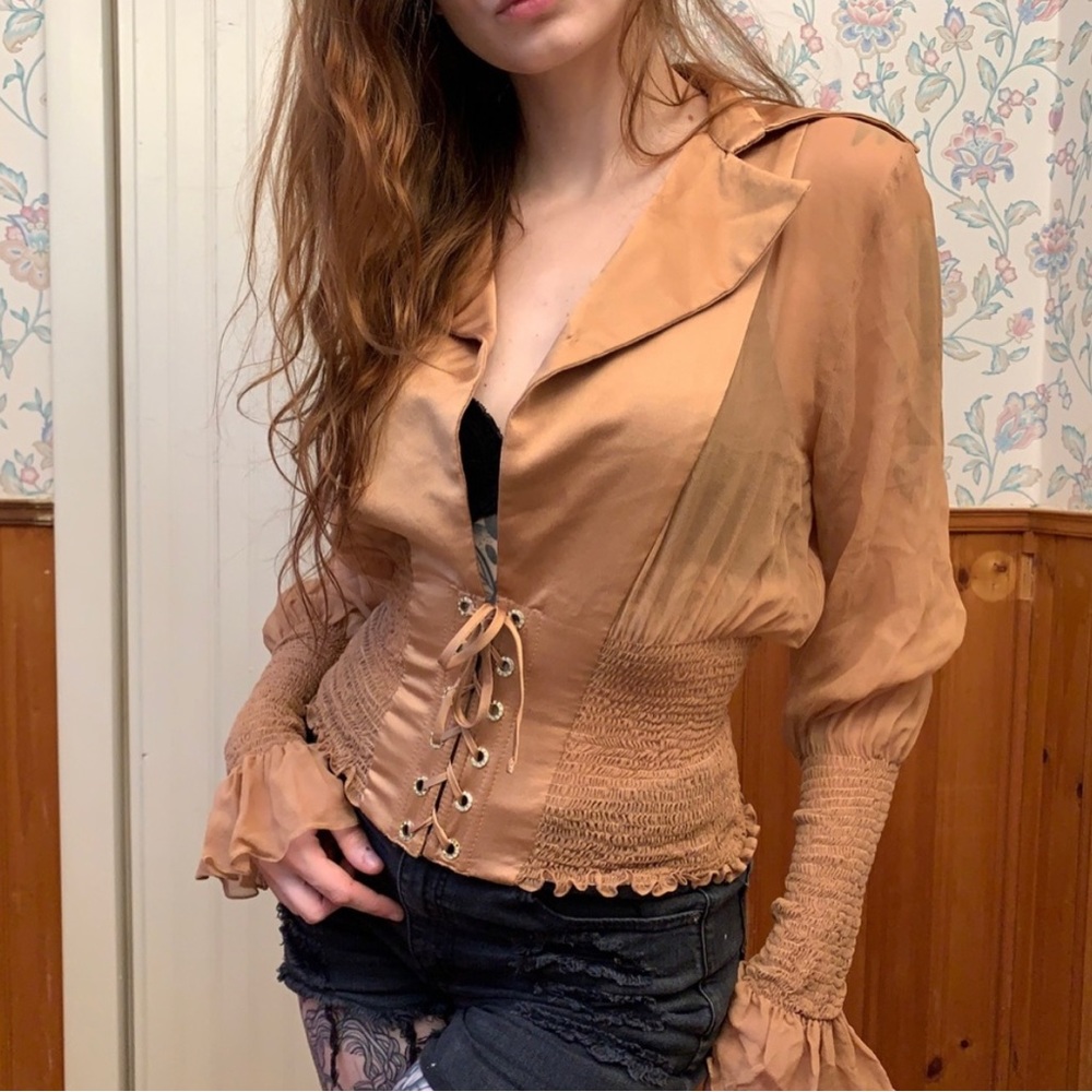 Andres Otálora Y2K Ruched Corset Lace Sexy Blouse